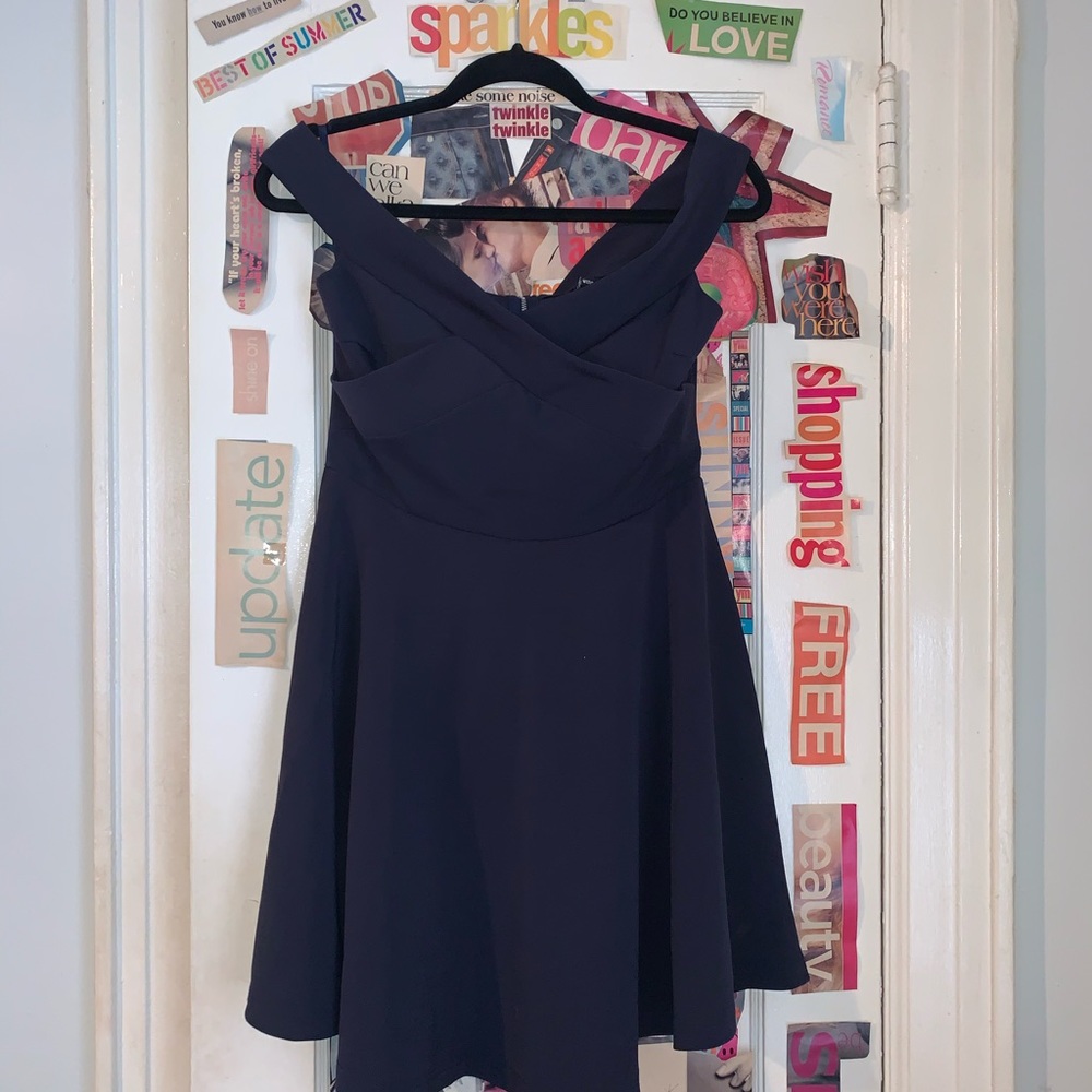 NWT Windsor Off the Shoulder Navy A-Line Skater Dress